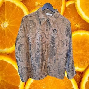 Marsh Landing Tan Tapestry Style Heavyweight Button Down Blouse Size Large